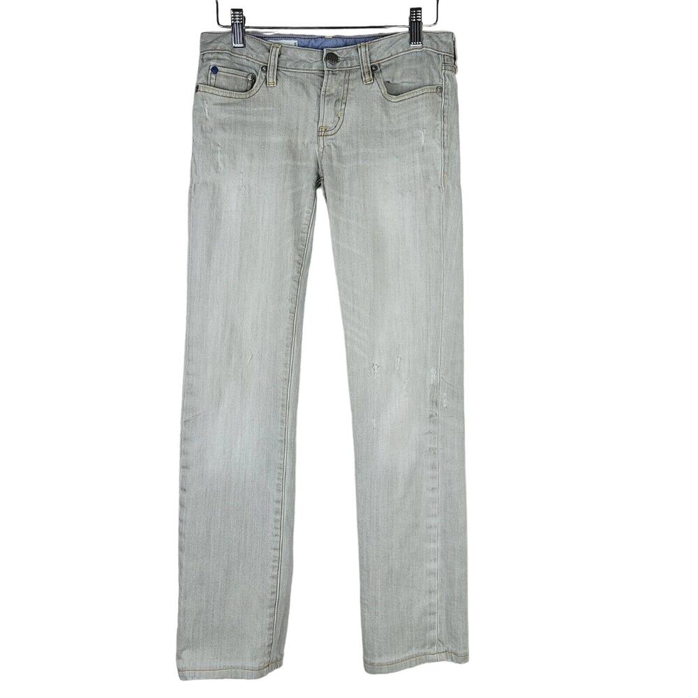 Womens Jeans Size 1 Gap Slim Straight Low Rise Grey Bleached Distressed Puckered